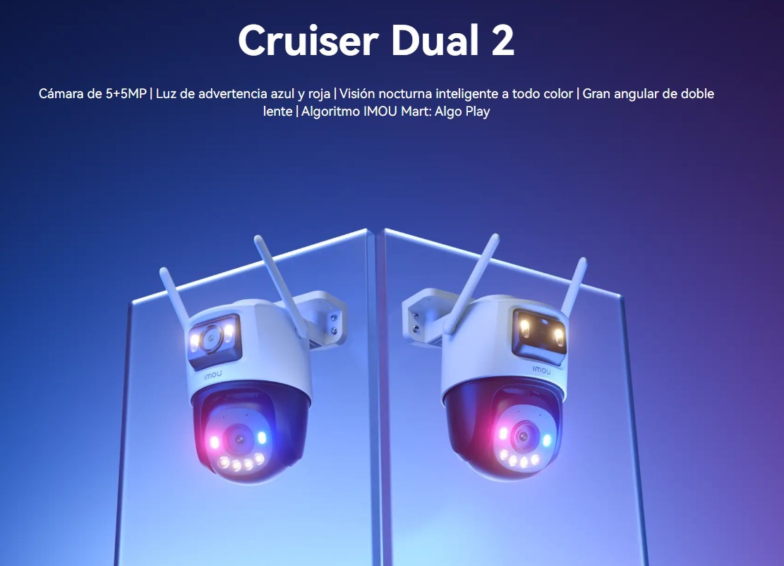 IPC-S7XEN-10MOWED. Cruiser Dual 2 de 10MP (5+5 MP) Cámara WiFi Imou con doble lente Fijo y PT con Sirena con luces, Audio, Seguimiento automático, Micro SD / Cloud